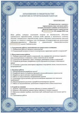 Приложение к свидетельству о допуске к строительным работам Оленегорск СРО в строительстве